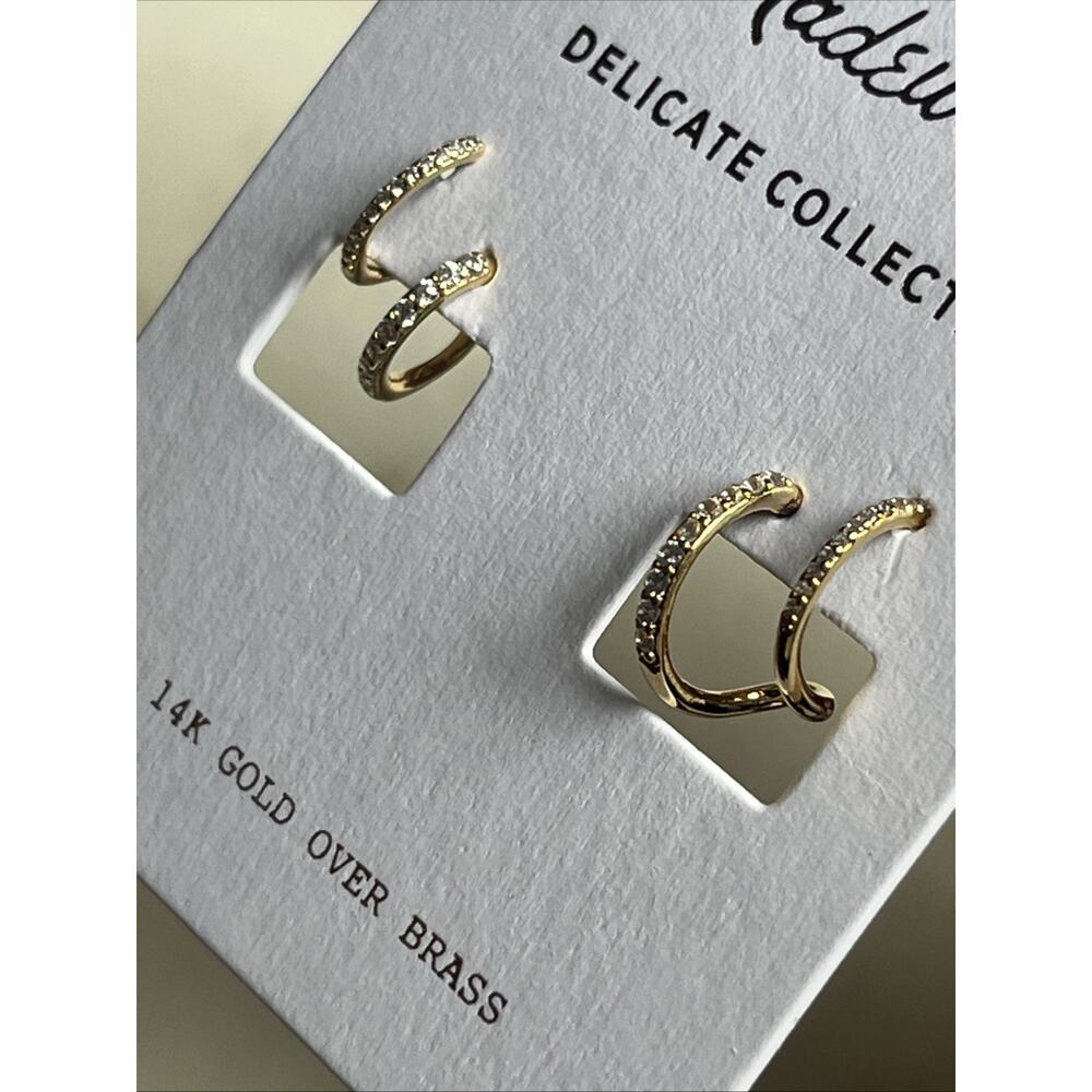 Madewell Demi Fine Pavé Double Hoop Earrings in Pale 14K Gold over Brass - Picture 2 of 5